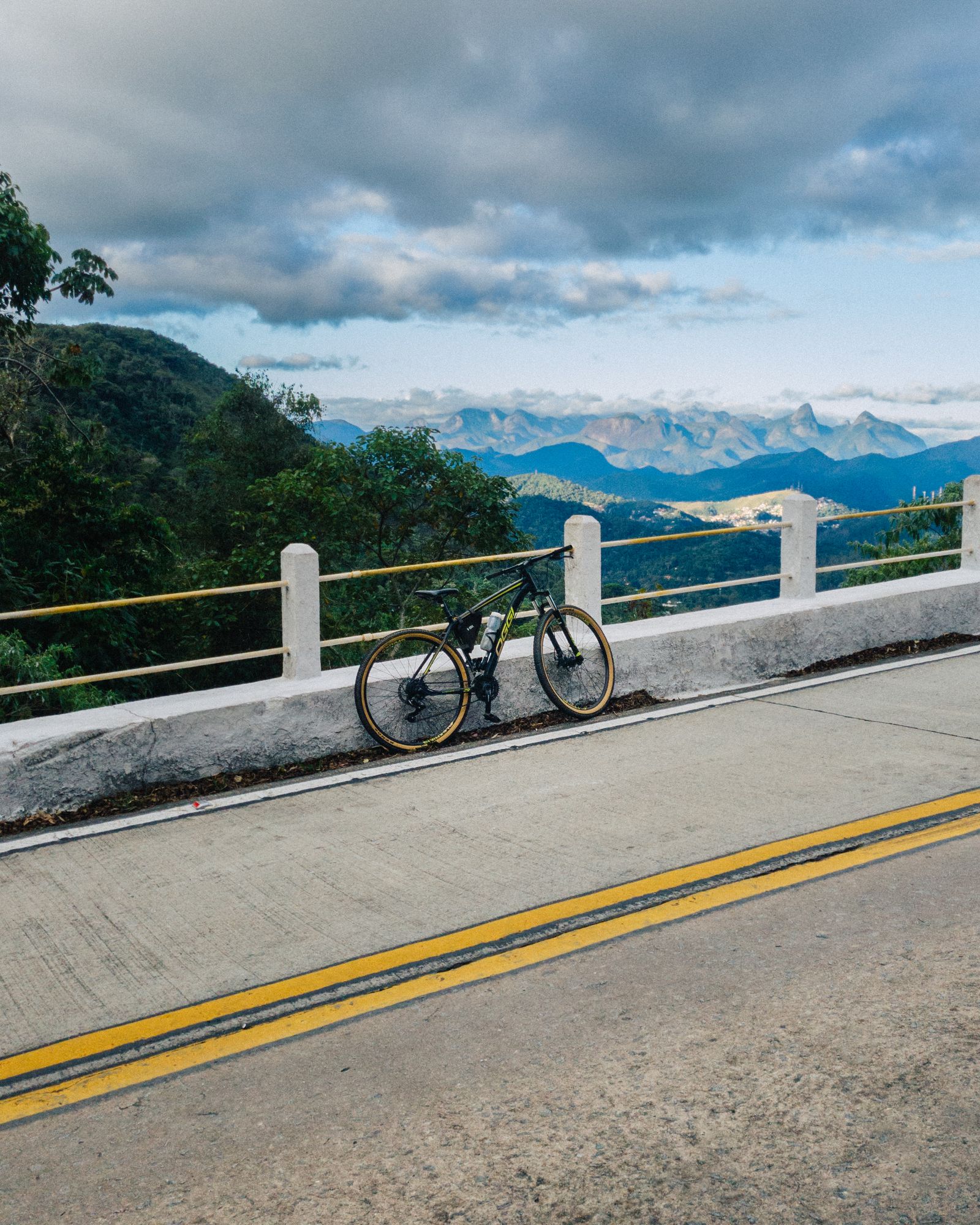 Bicycle paused at a mountain viewpoint